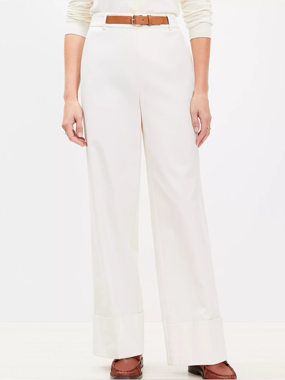 LOFT Belted Stovepipe Twill Pants